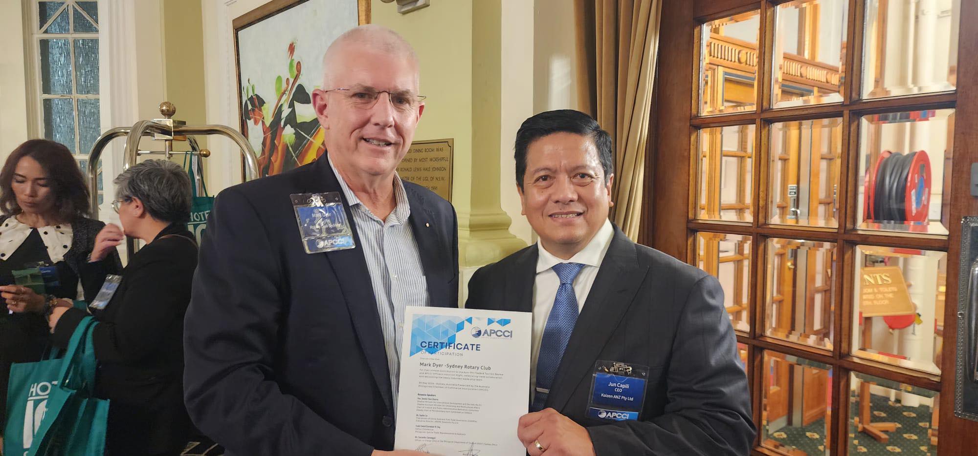 Aust-Phil Trade and Tourism Review and APCCI Officers Induction Night — 29 May 2026 (Certificate of appreciation for Sydney Rotary Club)
