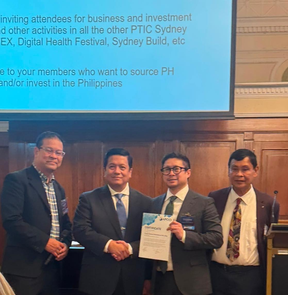 Aust-Phil Trade and Tourism Review and APCCI Officers Induction Night — 29 May 2026 (Certificate presentation with PTIC Sydney)